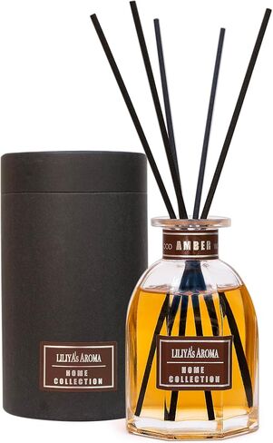 Liliya’s Aroma Reed Diffuser Amber Wood, Home Collection, Diffuser Scent of Sandalwood and Sweet Vanilla, Diffuser Set 3 oz |90 ml in Saudi Arabia
