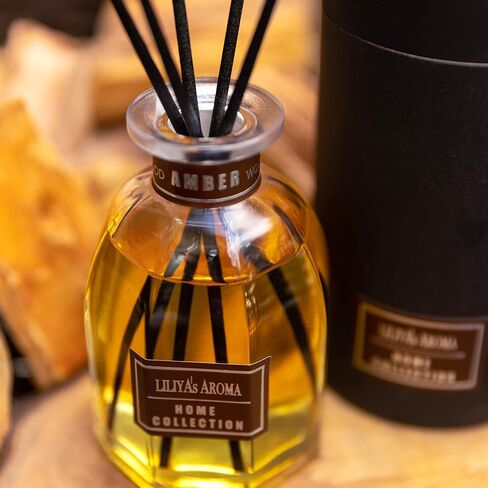 Liliya’s Aroma Reed Diffuser Amber Wood, Home Collection, Diffuser Scent of Sandalwood and Sweet Vanilla, Diffuser Set 3 oz |90 ml in Saudi Arabia
