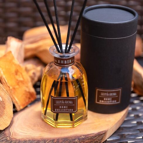 Liliya’s Aroma Reed Diffuser Amber Wood, Home Collection, Diffuser Scent of Sandalwood and Sweet Vanilla, Diffuser Set 3 oz |90 ml in Saudi Arabia