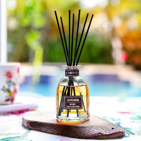 Liliya’s Aroma Reed Diffuser Amber Wood, Home Collection, Diffuser Scent of Sandalwood and Sweet Vanilla, Diffuser Set 3 oz |90 ml in Saudi Arabia