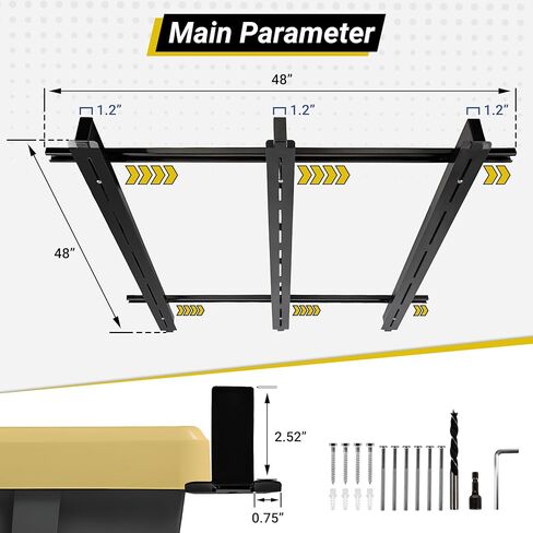 رف تخزين المرآب العلوي، 48 بوصة × 48 بوصة، رفوف تخزين سقف المرآب بعرض قابل للتعديل، رف تخزين للتعليق عالي التحمل للكراجات والحظائر وغرف التخزين (لا يتم تضمين الصناديق) in Kuwait
