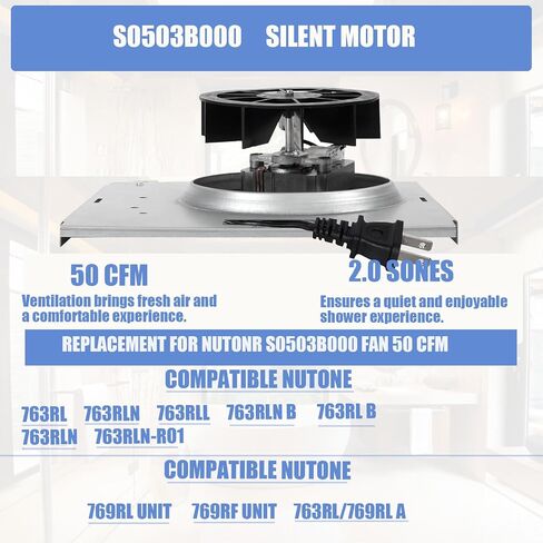 S0503B000 Bathroom Fan Motor Assembly,763RL B Unit,763RLN B Unit Fan Motor for Nutone 763RL/769RL A Unit 763RLN 763RLL 763RLN-R01 Bathroom Fan 50 CFM,Fit 769RF/769RL B Unit (70 CFM) 2.0 Sones in Saudi Arabia
