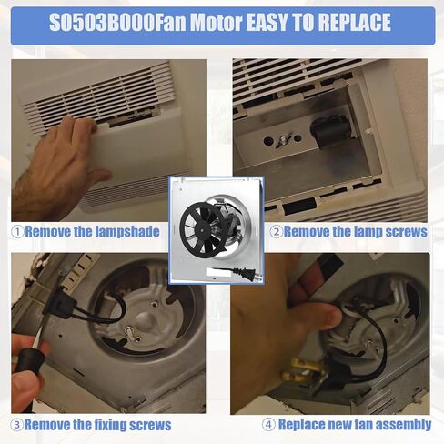 S0503B000 Bathroom Fan Motor Assembly,763RL B Unit,763RLN B Unit Fan Motor for Nutone 763RL/769RL A Unit 763RLN 763RLL 763RLN-R01 Bathroom Fan 50 CFM,Fit 769RF/769RL B Unit (70 CFM) 2.0 Sones in Saudi Arabia
