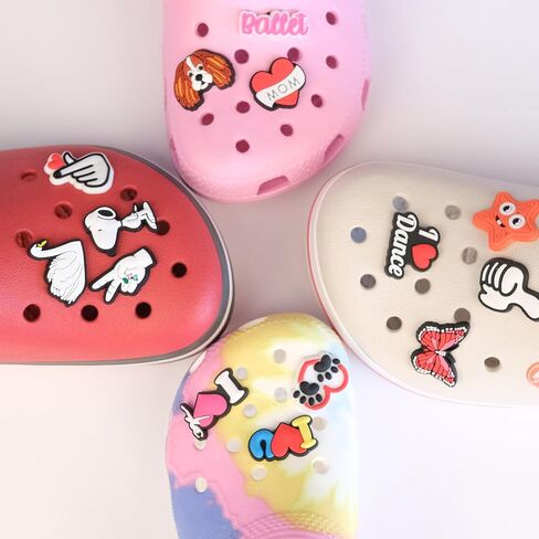 Shoe Croc Charms Shoe Charms for Sandals Wristband, Charms for Bracelets, Birthday Decorations Party Gift, Cute Pins Croc Accessories, Shoe Clips, Croc Pins, Kids Jibits, dance, ballet, heart, butterfly, dog figures with Laser Holographic Gift Bag in Saudi Arabia