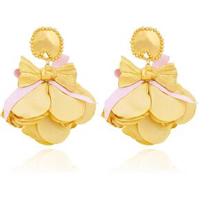 Aksod Bohemian Flower Earrings Pink Large Floral Earrings Stud Big Lightweight Fabric Rose Dangle Earrings Statement Jewelry for Women and Girls