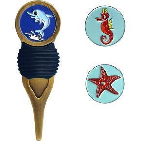 Golf Divot Repair Tool with 3 Ball Markers Zinc Alloy and Silicone Protection for Man Woman Golfer