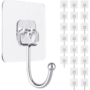 Large Adhesive Hooks for Hanging Heavy-Duty 32lb(Max) 12 Pack, Wall Hangers without Nails Self-Adhesive Clear and Removable, Waterproof and Stainless Steel Multiple Uses for Bathroom Kitchen Home