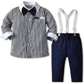 Sadarkes Toddler Boys Suits Set Kids Wedding Outfit Clothes - Shirt + Bowtie + Suspender Pants, 3 Months - 4 Years Orange