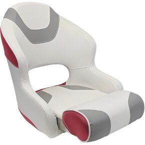 Captain Bucket Seat Boat Seat, Premium Sport Filp Up Boat Seat with Bolster, Waterproof Boat Captain Chair, Quick installation, comfortable and breathable (White gray and blue)