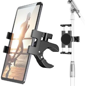 iPad Clamp Mount, Tablet Holder for Treadmill, Mic Stand, Stroller, Exercise Bike, Clamp Opening Diameter 0.6" - 1.97", Holder fit 4.7-12.9inch Phones and Tablets Mount