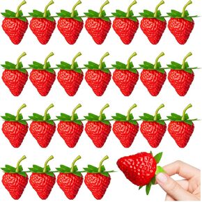 CLESDF Artificial Strawberries, 25Pcs Fake Lifelike Strawberry Plastic Strawberries red Strawberries red and Black Strawberries for Home Kitchen Party Decor Photography Prop