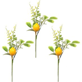 3 Pcs 17 Inch Artificial Lemon Branches Yellow Lemon Decor Faux Fake Fruit Lemon Stems Picks for Vase Kitchen Party Farmhouse Table Centerpiece Home Decoration