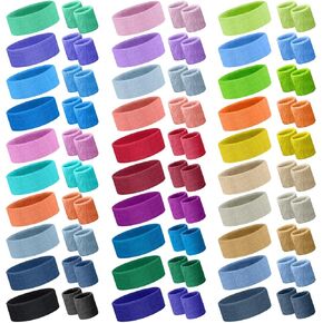 Maitys 90 Pcs 80s Neon Sweatbands Set Includes 30 Sports Headbands and 60 Pcs Wrist Sweat Band Elastic Wristbands Bulk for Athletic Men and Women Workout Running Gym Fitness Accessories