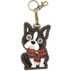 CHALA Boston Terrier Puppy Dog Key Chain Coin Purse Leather Bag Fob Charm New