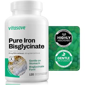 Pure Iron Bisglycinate Supplement - Highly Absorbable Form, Gentle on Stomach, Immune Support