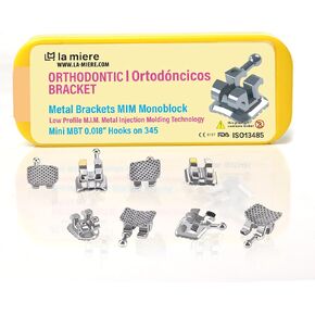 20PCS Teeth Metal Braces, MIM Monoblock Brackets, 018 Slots 3-4-5 with Hooks 20pcs/Pack, (MBT, Mini) 1PK