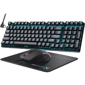 Mechanical Gaming Keyboard and Mouse, 98 Keys LED Backlit Keyboard with Gray Floating Keycap Blue Switch, Ergonomic RGB Gaming Mouse with Mouse Pad Combo, Anti-Ghost Wired Keyboard for PC Laptop Gamer