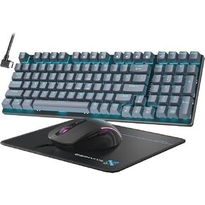 Mechanical Gaming Keyboard and Mouse, 98 Keys LED Backlit Keyboard with Gray Floating Keycap Blue Switch, Ergonomic RGB Gaming Mouse with Mouse Pad Combo, Anti-Ghost Wired Keyboard for PC Laptop Gamer