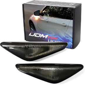 iJDMTOY Clear Lens 20-SMD Sequential Flash Amber LED Front Fender Side Marker Light Assembly Compatible With BMW X3 X5 X6, Replace OEM Clear Sidemarker Lamps