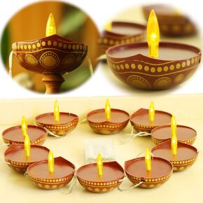 BangBangDa Diwali Diya Diwali Gifts - 7.25ft LED Diwali Decor Festival Diya Tea Lights Decoration Battery Operated Diya Indian Hindu Pooja Room Light Indoor Ourdoor Home Office Mandir Puja Items