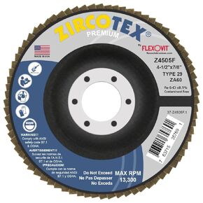 FlexOvit® ZIRCOTEX® 4-1/2" X 7/8" 60 Grit Type 29 Flap Disc (Z4505F Pack of 10)