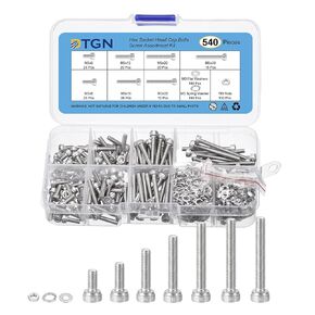 540Pcs Metric Screw Assortment, M3 Bolts and Nuts Kit, 304 Stainless Steel M3x6/8/10/12/16/20/25/30mm Hex Socket Head Cap Screws Bolt Set with Washer