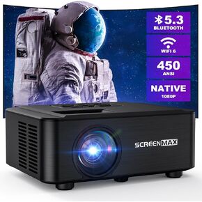 Projector with WIFI and Bluetooth, Native 1080P, Portable Movie Projector for Outdoor Use, Zoom Function, Compatible with iPhone/Android/TV Stick