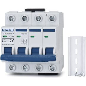 DC Miniature Circuit Breaker, 4 Pole 1000V 20 Amp Isolator for Solar PV System, Thermal Magnetic Trip, DIN Rail Mount DC Disconnect Switch C20