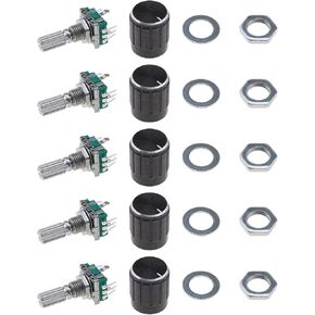Create idea 5 Kits of 360 Degree Rotary Encoder Modules EC11 Digital Potentiometer Push Button Switch 5 Pins 20mm Shaft with Black Knob Cap