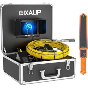 7'' Monitor DVR Sewer Pipe Inspection Video Camera with Auto Self Leveling 512HZ Pipe Locator 22MM IP68 HD 1000TVL Camera 12PCS LED Lights
