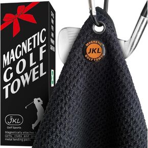 JKL Magnetic Towel Microfiber Golf Towel with Waffle Industrial Strength Magnet for Strong Hold to Golf Carts or Club (2, Gray Black)