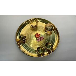 Traditional Brass Pooja Thali | Aarti Thali for Pooja | 9" Diameter l Multiple Occasion: Diwali Pooja, Navratri Pooja, Rakhi Pooja, Best Wedding Return Gift