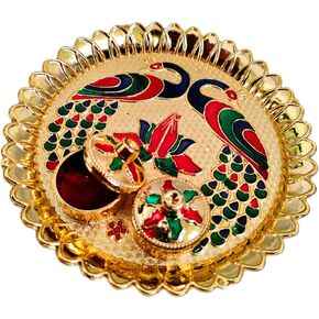 Two Peacock Kunguma Chimil - 2 Containers Pooja Thali