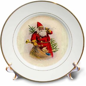 3dRose cp_62169_1 Illustration of African American Santa Claus Porcelain Plate, 8-Inch