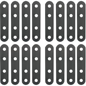 16PCS Stainless Steel Straight Flat Brackets 2.99x0.63in Wooden Furniture Connectors Chair Drawer Chest Metal Flat Brackets Suitable for Reinforcing Tables Beds Cabinets Doors Dressers Black
