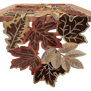 مفرش طاولة عيد الشكر مع أوراق القيقب المطرزة، ديكور طاولة حصاد عيد الشكر في المزرعة (13.7 × 86.6 بوصة) in Kuwait