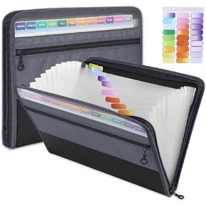 MEGREZ A4 Paper File Folder with 13 Pockets, Accordion File Folder with Zipper File Folder Organizer for Office, Waterproof Expanding File Folder with Tabs, Green & Pink(2 Packs) in Kuwait