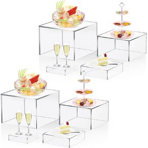 8 Pcs Blue Buffet Risers, Acrylic Food Risers for Buffet Table Catering Dessert Jewelry Figures Show Perfect for Weddings Birthdays Cupcake Candy Parties Brunch (5'',6'',7'',8'')
