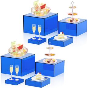 8 Pcs Blue Buffet Risers, Acrylic Food Risers for Buffet Table Catering Dessert Jewelry Figures Show Perfect for Weddings Birthdays Cupcake Candy Parties Brunch (5'',6'',7'',8'')