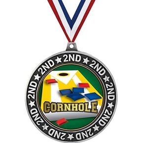 Cornhole Second Place Medals, 2 3/4" Silver Cornhole Trophy Medal Award Prime