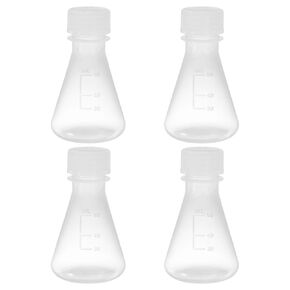 PATIKIL Erlenmeyer Flask, 4 Pcs 50ml Narrow Mouth Graduated Flasks with Screw Cap Plastic Flasks with Printed Graduation for Lab Experiment Chemistry Science Study