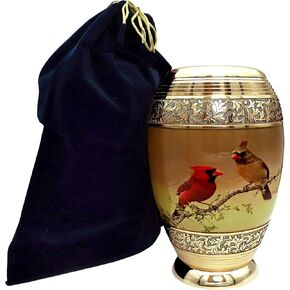 hlc URNS – Cremation Large Cardinal couple Bird Urn for Human Ashes - Adult Funeral Urn Handcrafted - Affordable Urn for Ashes (Adult (200 lbs) – 10.5 x 6 “, Urn)