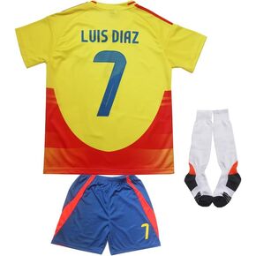 2024 Colombia #7 Diaz Copa-American Home Kids Football Soccer Jersey/Shorts/Socks Kit Youth Sizes