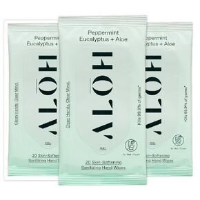 ALŌH Lavender Rosewood + Aloe Sanitizing Hand Wipes - Clean Hands, Clear Mind - On The Go Hand Sanitizer Wipes for Kids and Adults - Travel Size 6 Pack, 20ct Wipes (120 wipes)