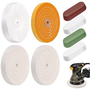 SUNJOYCO 8PCS Buffing Polishing Wheel 6inch for Bench Grinder, Cotton Polish Buffer Wheel with Polishing Compound Kit