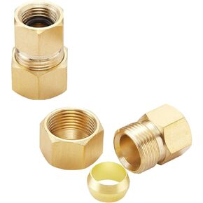 2PCS LF Brass 3/8"OD Male Compression to 1/4Inch Female Compression Brass Coverter Adapter,For Ice Maker,Refrigerator,Faucet to Line Fitting