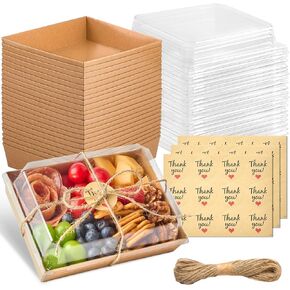 Kucoele 25 Pack Charcuterie Boxes with Clear Lids, 7 x 5 Inches Disposable Bakery Boxes Dessert Boxes for Pastries, Chocolate Covered Strawberries, Hot Cocoa Bombs (Brown)