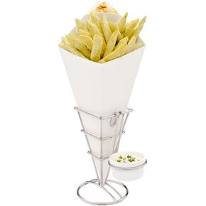 Restaurantware Conetek 11.5-Inch Eco-Friendly White Finger Food Cones with Built-in Condiment Dipping Pocket: Perfect for Appetizers - Food-Safe Paper Cone - Disposable and Recyclable - 100-CT