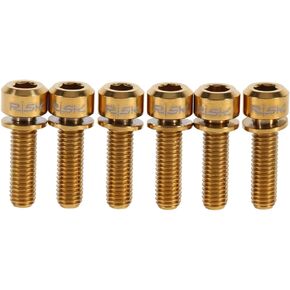 Vbestlife Bolts Screw with Washers Set for MTB Bike, ycle Stem Bolts Screw Titanium Alloy M5 X 18Mm Tapered Washer Head Bike Stems & Parts 6Pcs (Golden) M5 Titanium Bolt Risk Gold Stem Bolt
