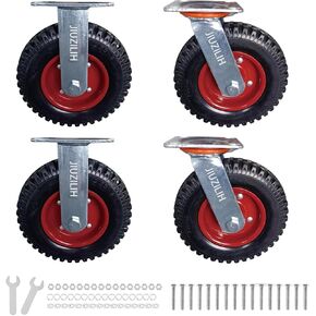8" Caster Wheels Outdoor Caster Wheels Heavy Duty Caster Wheels Set Of 4 (2 Swivel & 2 Fixed) Large Rubber Castor Wheels Sets 4 With Screws